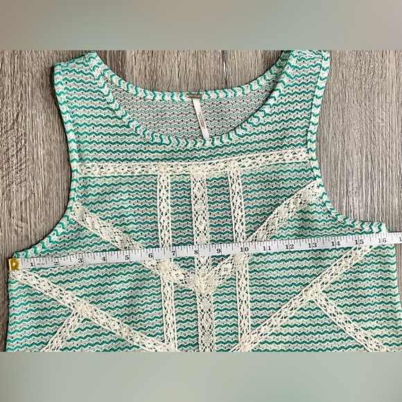 Free People Green Sheer Crochet Tank, with Ivory Lace Stripe, Peplum, Size XS - Picture 7 of 7